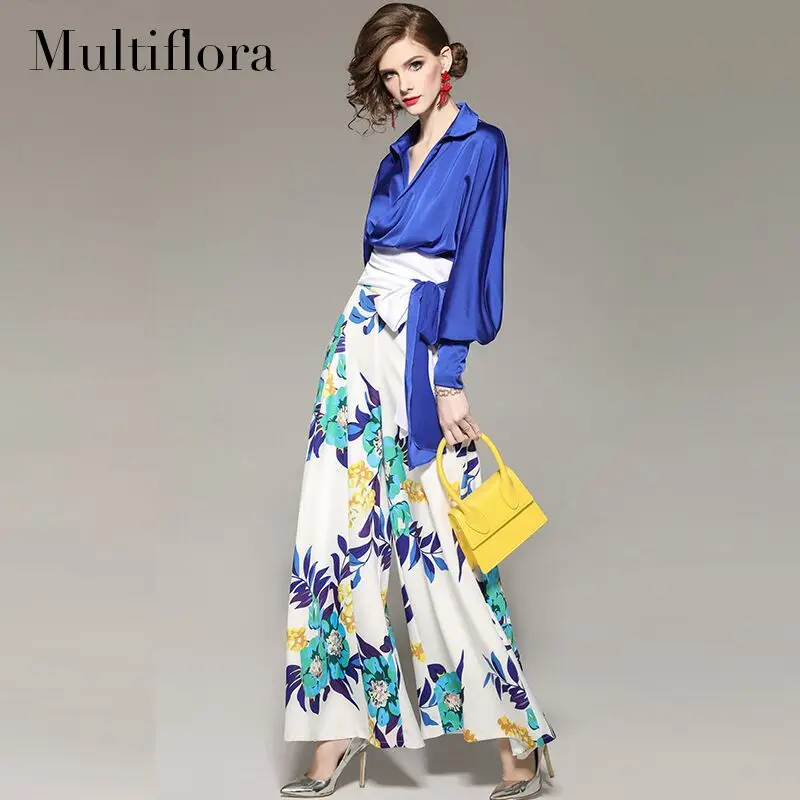 

Multiflora 2019 New Plus Size Long Spring dress Elegant Printed Flower Patchwork Colorful wide leg Dress