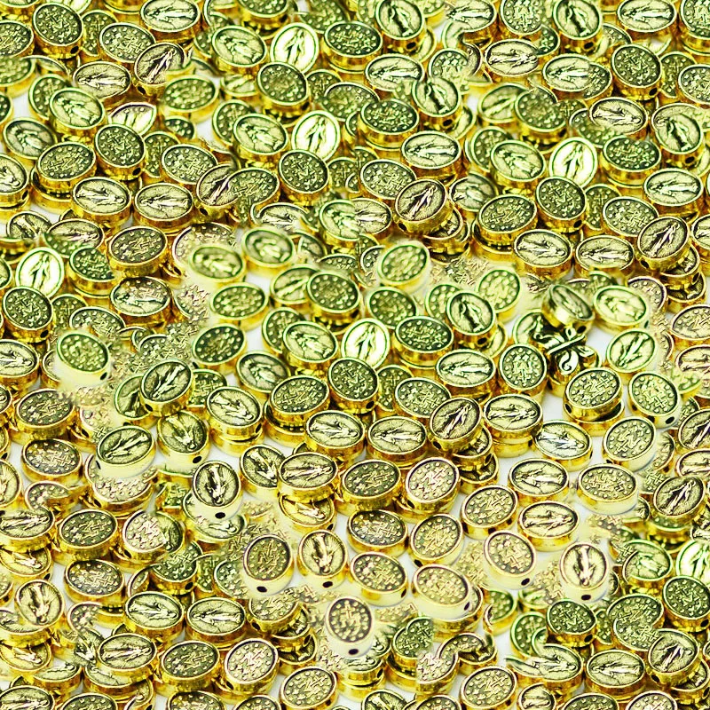 

100PCS 10x8mm Wholesale gold Color Alloy Vintage Round Virgin Mary Cross Charms Beads for Jewelry DIY Making Accessories