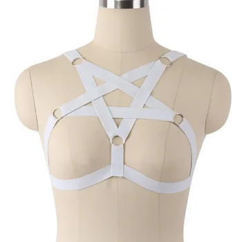 

Chest Pentagram Harnes Black White Cage Bra Bondage Belts Cage Tops Strap Women harness Sexy Lingerie harajuku Clothing
