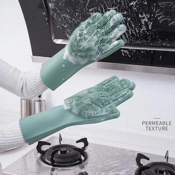 

1 Pair Magic Kitchen Silicone Cleaning Gloves Dusting Dish Washing Pet Care Grooming Hair Car Insulated Gloves cleaning tools