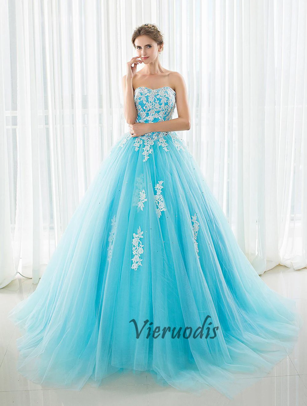 13-1         2019 Ball Gown Prom Dresses Long Tulle Puffy Quinceanera Dresses Vestidos 15 anos White Lace Appliques Sweet 16 Dresses Debutante Gown