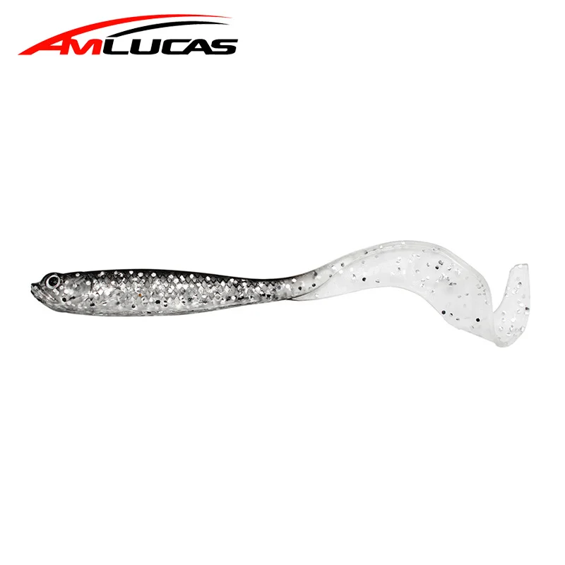Amlucas 4 قطعة 11.5 سنتيمتر 6g لينة دودة الطعم مرنة مجعد الذيل سيليكون الطعم بطن الصدر فتح الأسماك Swimbait الصيد إغراء WW133