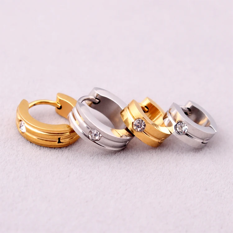 

Hot Sale Fashion Women Men Crystal Silver Gold Stainless Round Steel Round Circle Stone Small Hoop Huggie Earrings Jewelry
