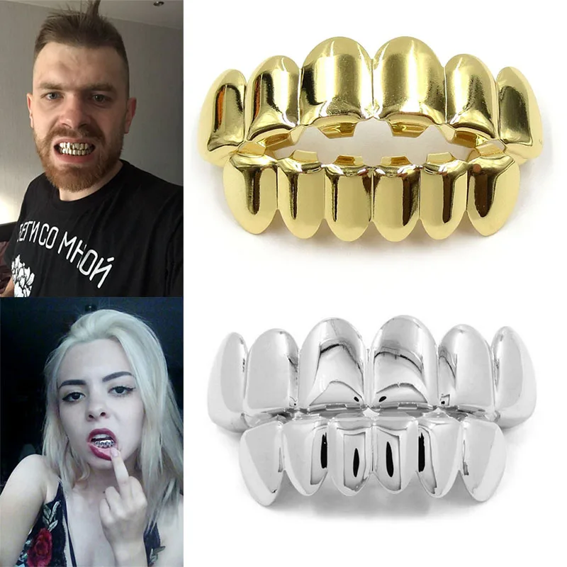 Grill Teeth Grillz Hip Hop Top & Bottom Metal Tooth False Gold Dental Mouth Punk Teeth Caps