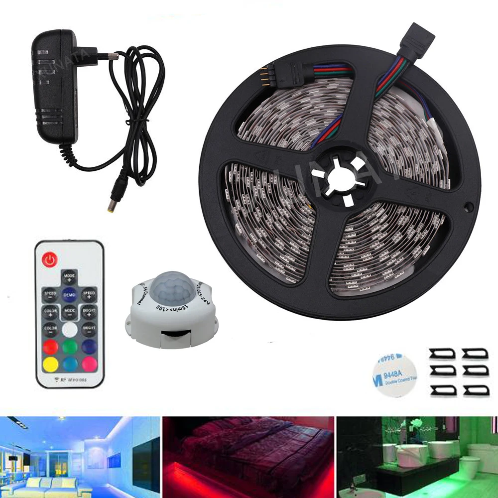 LED محس حركة دولاب خزانة مصابيح بجانب السرير تحت مجلس الوزراء ليلة ضوء 5050 rgb LED قطاع 12 V الشريط 110 V 220 V لنا الاتحاد الأوروبي إمدادات الطاقة
