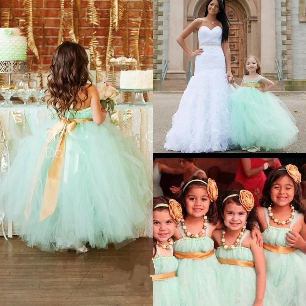 Wedding Mint Flower Girl Dresses aliexpress com buy sweet mint green flower girl dress ball gowns kids evening party dresses with spaghetti straps child fo