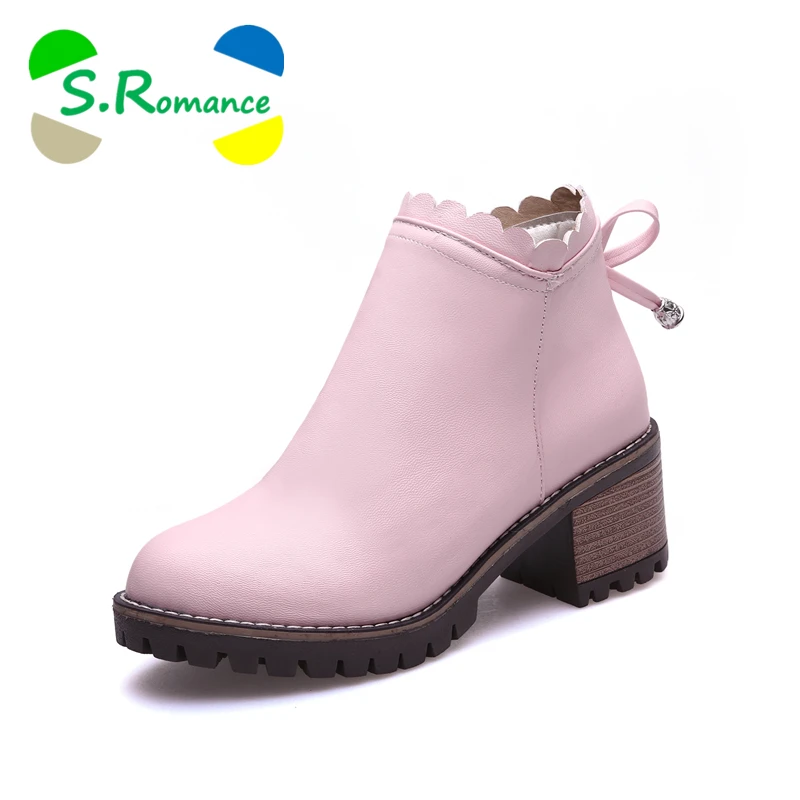 S.Romance Women Ankle Boots Plus Size 34 43 High Square
