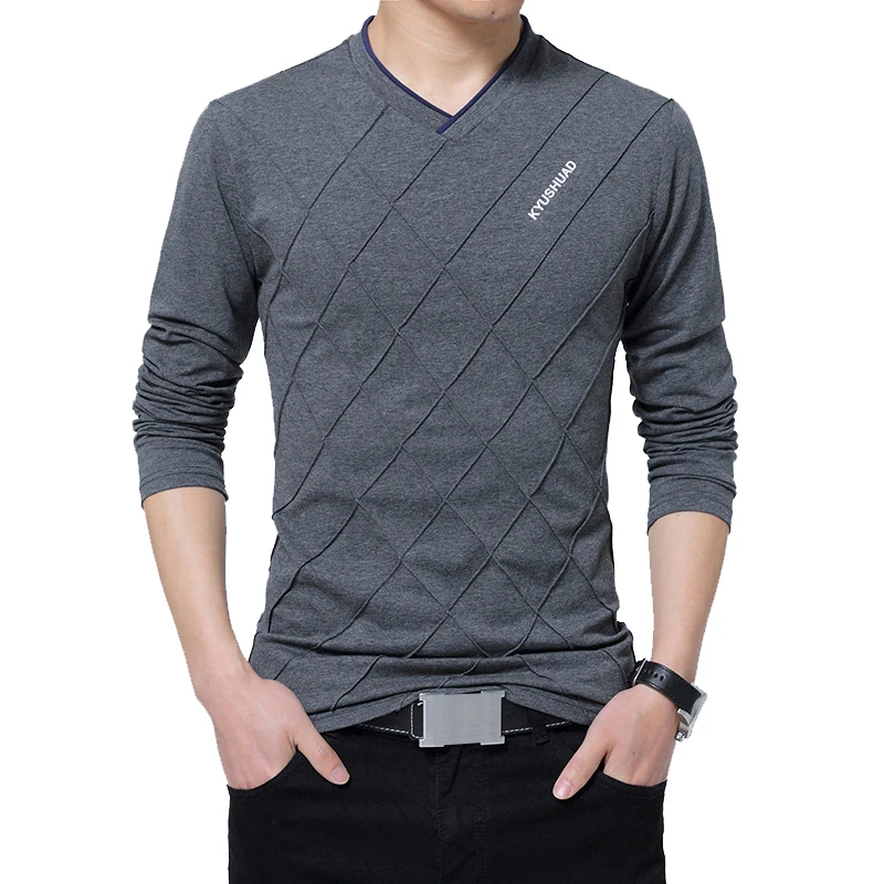 

Men T-shirt Slim Fit Custom 2019 Spring Fashion Crease Design Long Sleeve Stylish Luxury V Neck Fitness T-shirt Tee Shirt Homme