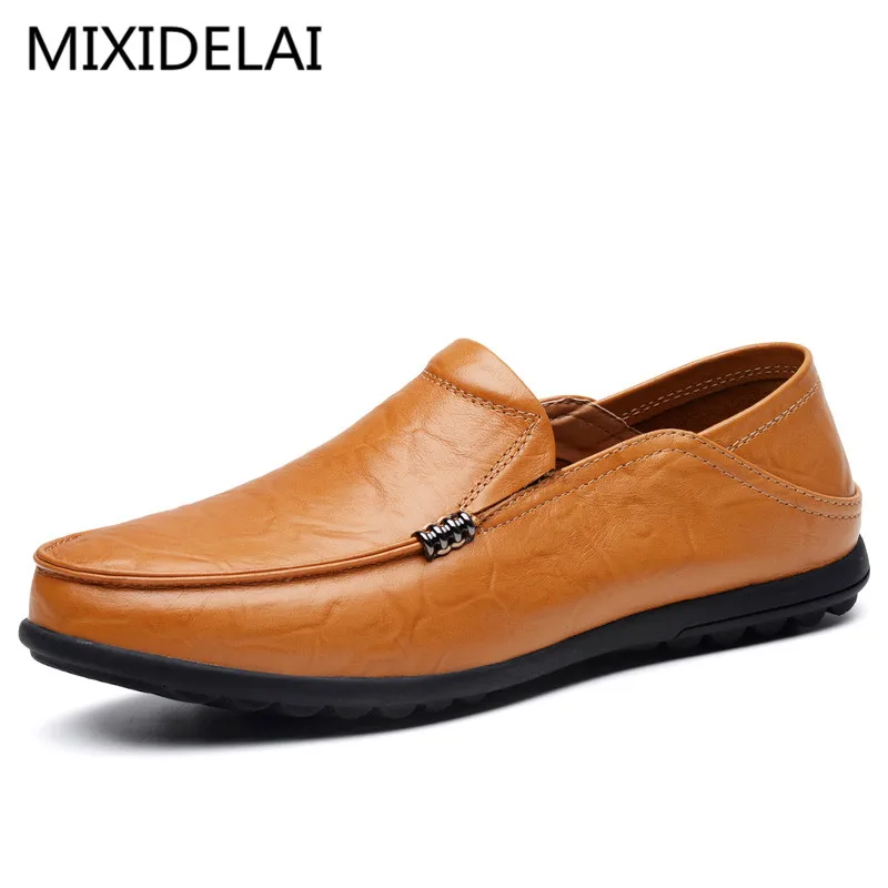 

MIXIDELAI Brand Men Shoes 2019 New Fashion Men Loafers Genuine Leather Casual Shoes Comfortable Flats Summer Leather Shoes