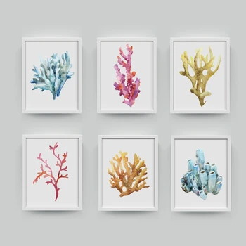 

Corals Art Print Wall Pictures Home Decor , Watercolor Cora Print Wall Art Hanging Bathroom Canvas Painting Nautical Decoration
