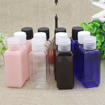 

100pc 50ml Square Plastic Cosmetic Cream Bottle Refillable Essence Lotion Flip cap Empty Bottles Blue pink White Brown Container