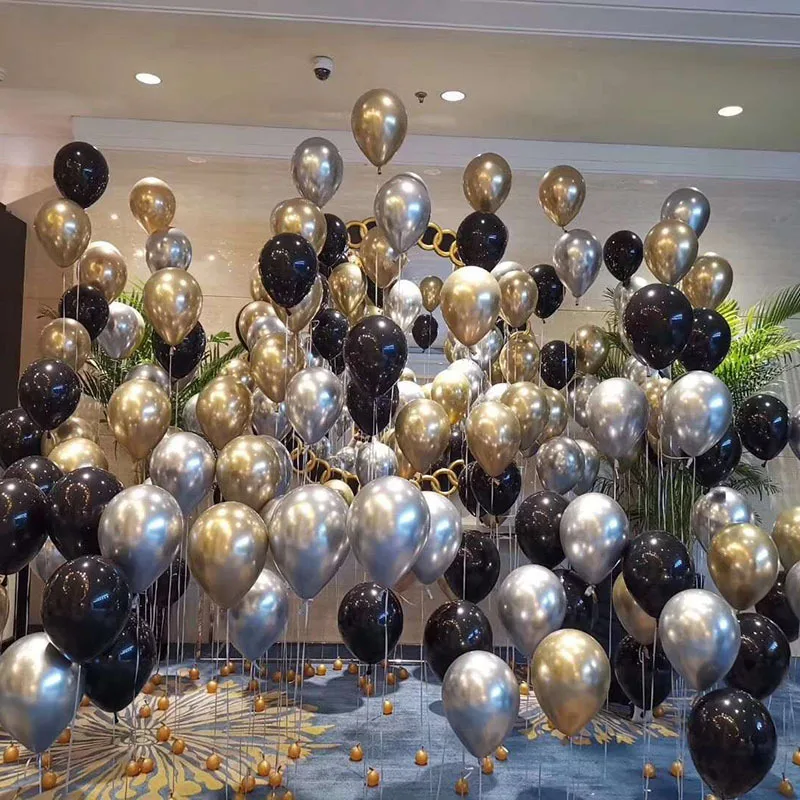 

10pcs 12inch Metallic Gold Silver Black Latex Balloon Thick Pearly Metal Chrome Alloy Colors Glossy Balloons Party Decoration