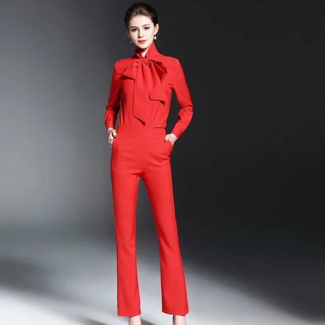 High Quality New Business Women Suit Set Pants 2017 Spring Bow Tie ...