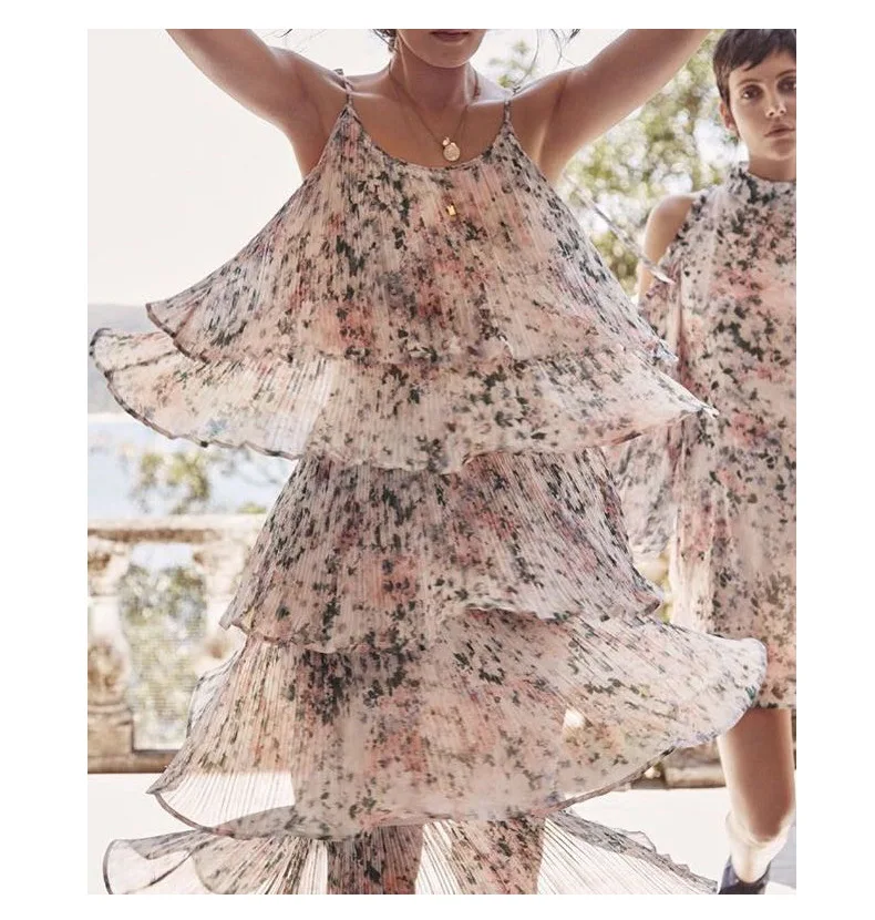 

High Quality 2019 Floral Print Holiday Women 2 Piece Sets Sleeveless Top and Loose Long Skirts