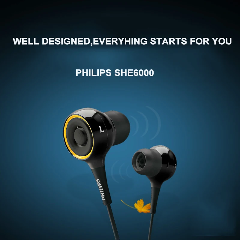 Оригинальные Наушники Philips SHE6000, Спортивная гарнитура, наушники-вкладыши для бега xiaomi Galaxy S9 S9Plus, официальная сертификация