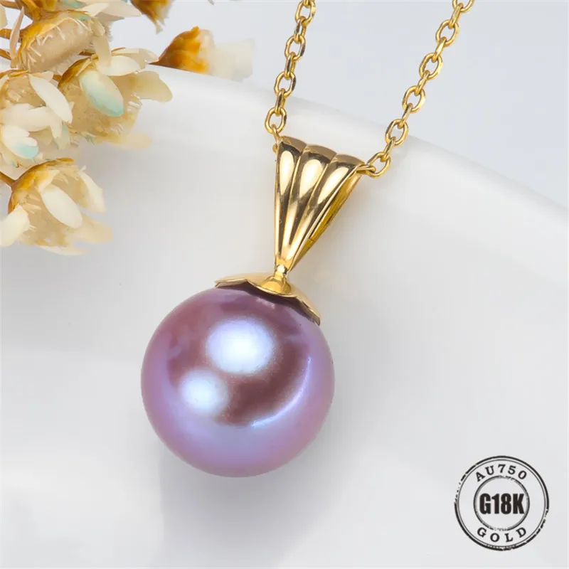 

DIY Accessories AU750 G18K Yellow Gold Pendant Jewelry Findings Blank Pendants Bracket Natural Pearl Cap Bracket