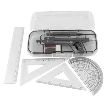 

Students 7 in 1 Black Clear Plastic Ruler Compass Geometric Drafting Tool Set