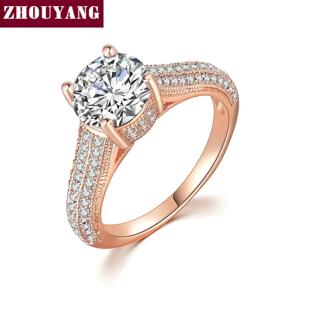 

ZHOUYANG Ring For Women Top Quality Classic Rose Gold Silver Color Cubic Zirconia Wedding Austrian Crystals Fashion R222 R207