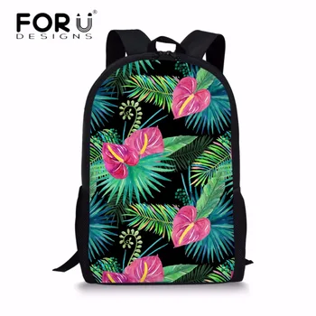 

FORUDESIGNS Fashion School Backpack Women Children Schoolbag Back Pack 3D Tropical Plant Prints Travel Bags for Teenage Girls