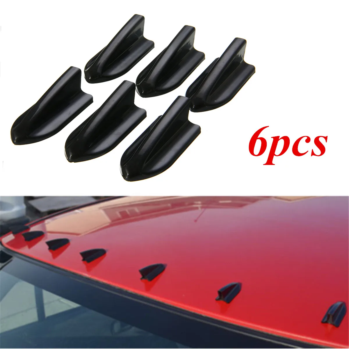 6pcs Black EVO-Style Roof Shark Fins Spoiler Wing Kit Vortex Generator Car Styling