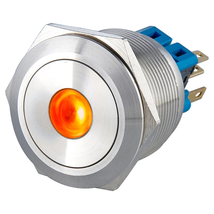 

25mm Momentary 1NO1NC Push Button Switch 12V Orange Dot LED Waterproof Stainless Steel Round Metal Self-Reset switch