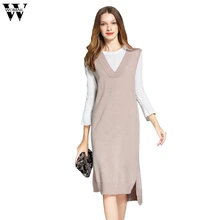 Женский Длинный жилет, платье-свитер, женское офисное сексуальное черное, красное, синее, водолазка, Ребристое миди облегающее платье-свитер, Robe Femme O17