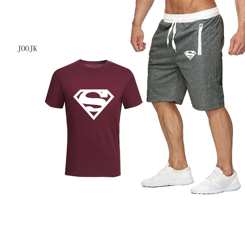 

New Men T Shirt Sets Brand Superman Printed Casual T shirt+shorts 2019 Summer Tracksuits Set Male fashion Street clothing