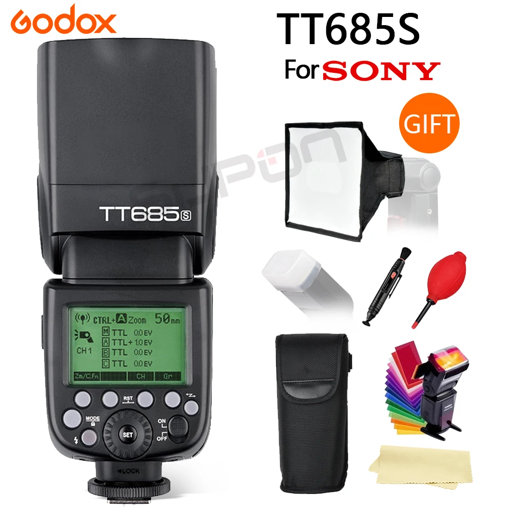 Godox TT685 TT685S 2,4G Вспышка для фотокамер Speedlite HSS 1/8000s ttl Камера вспышка+ 15*17 см для студийной съемки+ подарок для sony A77II A7RII A7R A99 A58 A6500 A6000 A6300
