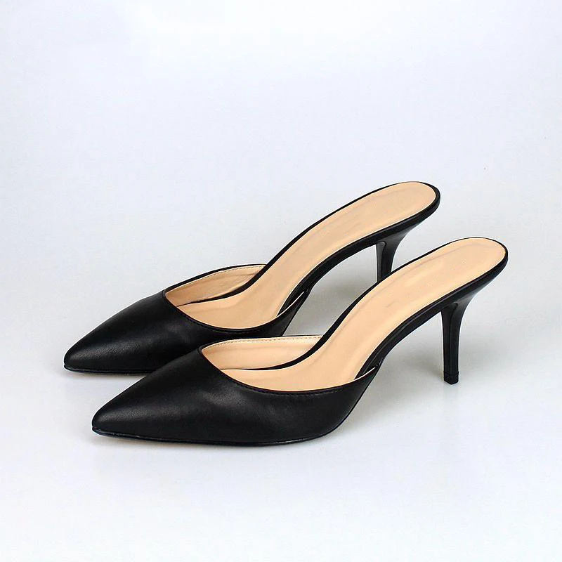 

2018 New 7CM Thin High Heels Slippers Sexy Pointed Toe Indoor Slippers Small & Big Size 35-46