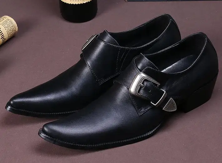 Модные туфли дерби на высоком каблуке; модельные мужские туфли из натуральной кожи; мужские свадебные туфли, визуально увеличивающие рост; индивидуальная обувь для работы - Цвет: Black