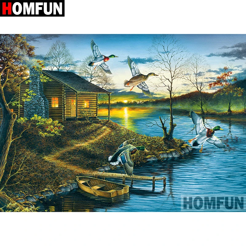 Алмазная 5D картина HOMFUN A09068 сделай сам вышивка крестиком озеро дом