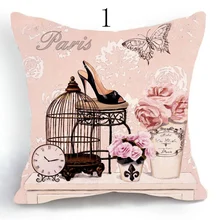 Funda de almohada decorativa vintage encantador con flores rosas, fundas de cojín con mariposas, zapatos de algodón y lino para SILLA, fundas de almohada vintage cuadradas