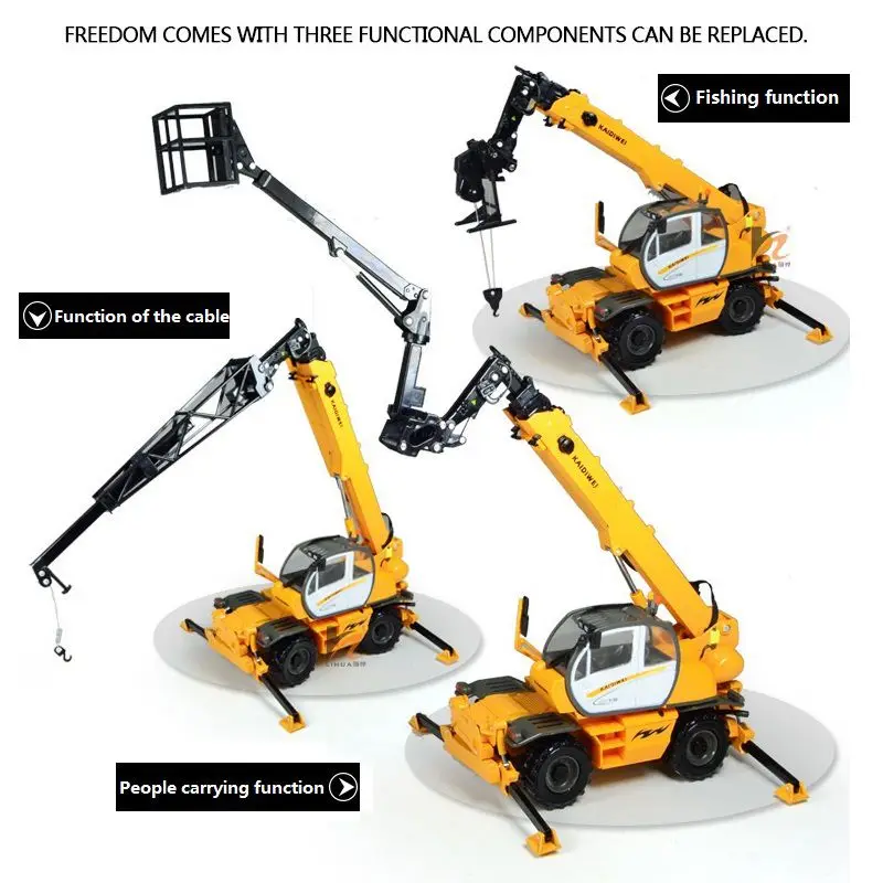 

Kids Alloy Die-cast Model Toy Engineering Multiple Functions Truck Switchable Crane Simulation Miniature 1:55 Yellow Gift