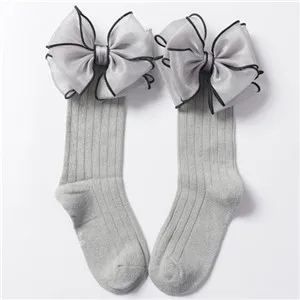 Носки для маленьких девочек хлопковые носки принцессы до колена с большим бантом милые длинные носки в полоску Размер От 1 до 10 лет - Цвет: Коричневый