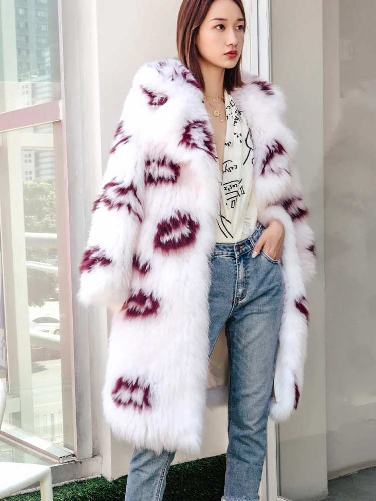 

Women real fox fur overcoat red lips weave fox fur female coat siut collar lapel plus long warm thin thick outer clothing
