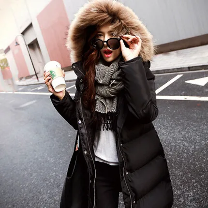 

Winter Women Fashion Long Thick Warm Down Cotton Jacket Women Plus Size High Quality Fur Hooded Collar Slim Women Overcoat Parka