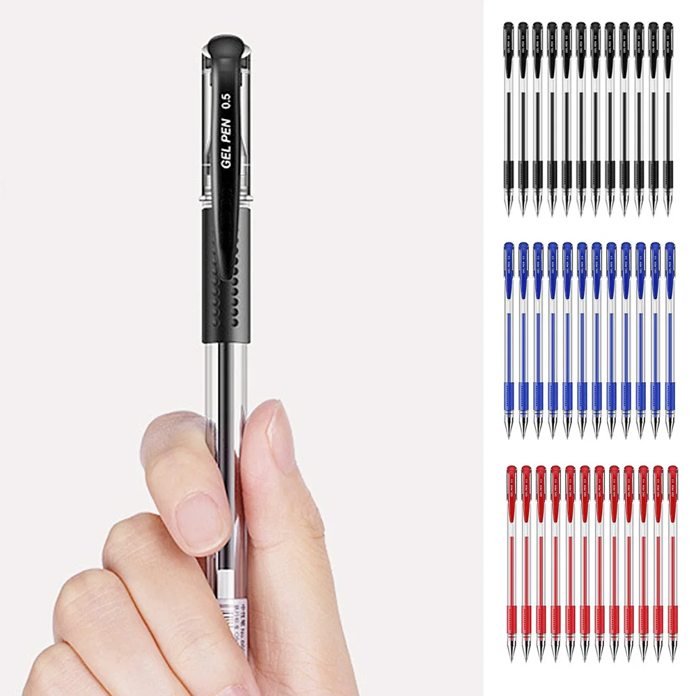 12PCS Plastic Smooth Roller Ball Gel Ink Writing Pens with 0.5mm Nib