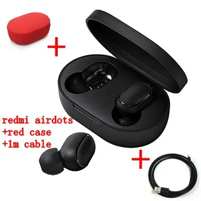 Xiaomi Redmi Airdots Xiaomi беспроводные наушники Голосовое управление гарнитура TWS Bluetooth 5,0 гарнитура Стерео шумоподавление управление краном - Цвет: CN Add cable red