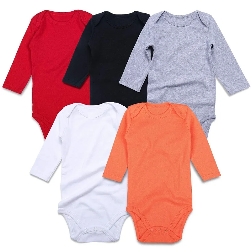 solid long sleeve baby bodysuit black white gray red orange