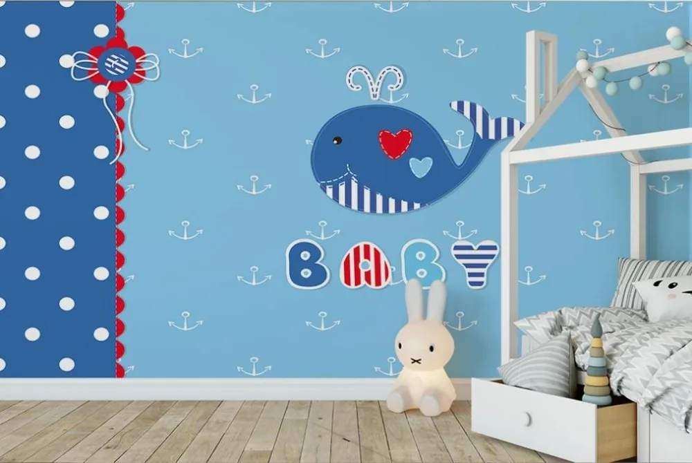 Пользовательские 3d обои ручная роспись детской комнаты синий морской животный фон украшения стены водонепроницаемый материал
