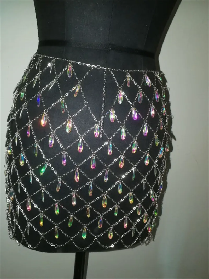 Юбка из кристаллов, Женская облегающая юбка с металлической цепочкой и блестками, женские Клубные мини-юбки harajuku, вечерние юбки faldas mujer moda - Цвет: Многоцветный
