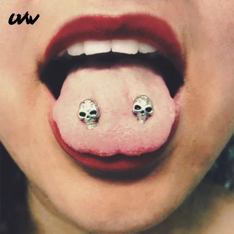 

1pc Fashion 316l Surgical Steel Skull Head Tongue Barbell Stud Piercing Rings Body Jewelry Punk Women Men Accessories UVW005