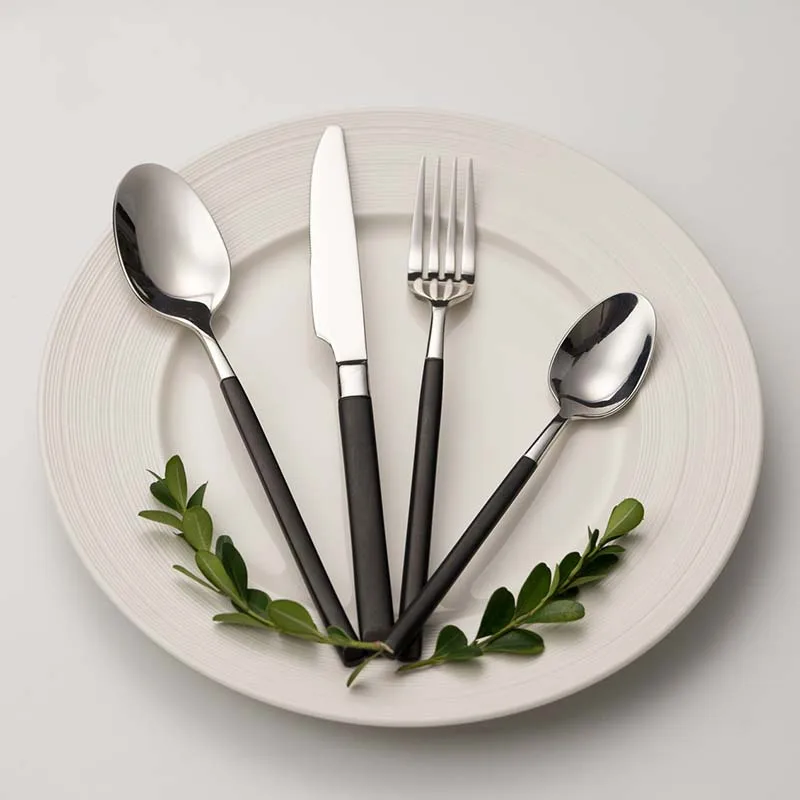 

Silver Plating Black Handle Dinnerware Set 304 Stainless Steel Knife Fork Tableware Set Cutlery Dinner Feast Western Food Sets