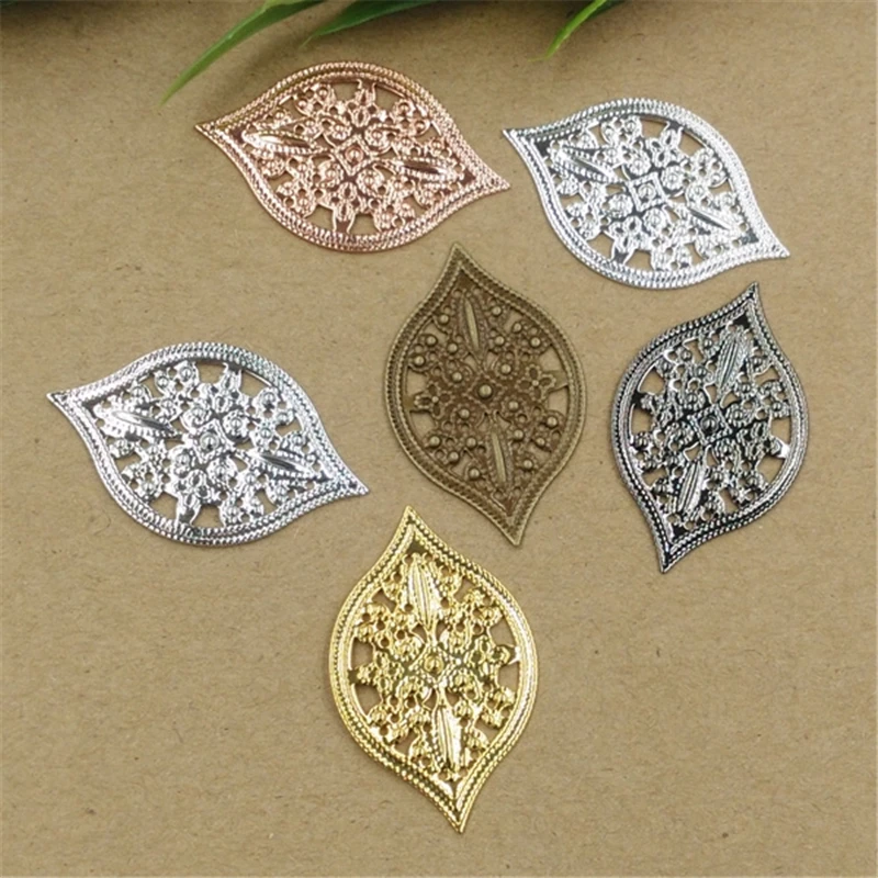 

50 PCS 40*25mm Copper Flower Slice Hollow Out Filigree Wraps Connectors Charm DIY Jewelry Accessories cy1157