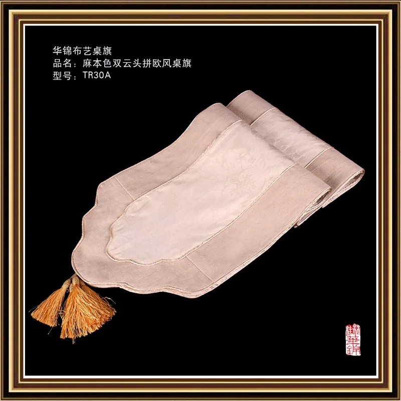 

Chinese refined decoration colored linen table runner running water spike