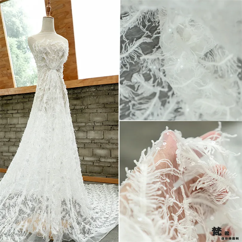 

45cm*130cm/piece Designer fabric three-dimensional feather hollow mesh cloth