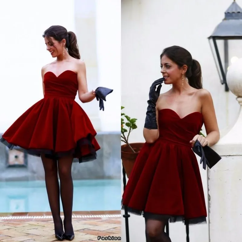 Cheap Mini Cocktail Dress Sweetheart Elegant Wine Red Party Dress