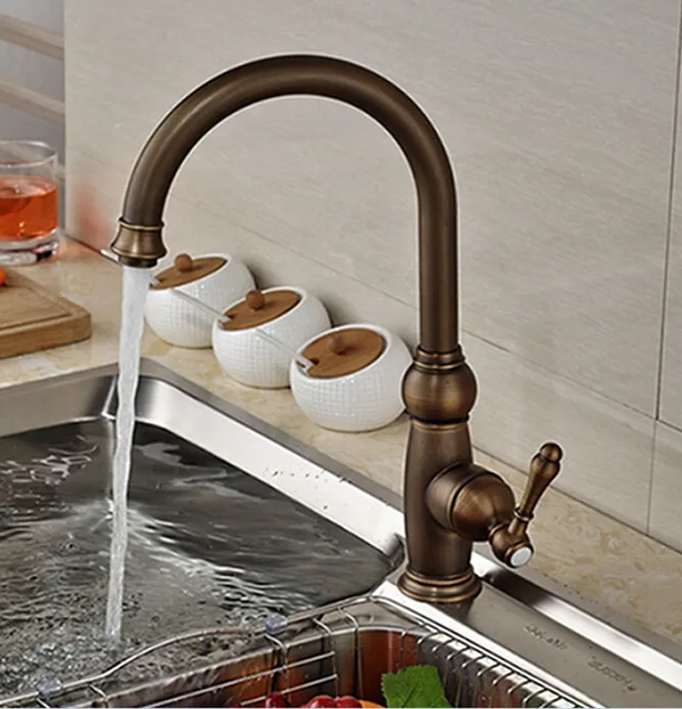 Cheap Contomporary Antique Brass Kitchen Faucet Hot&Cold Faucet Waterfall Spout Tap