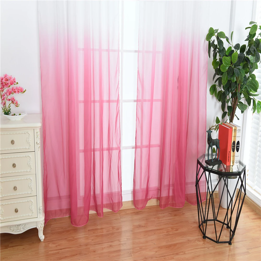 HOT SALE! Modern Gradient Color Window Tulle Curtain Sheer Drape Valance Bedroom Decor Home Textile