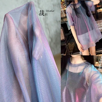 

Laser Symphony Gradient Blue Purple Mesh Color Change Perspective Dress Creative Designer Cloth fabrics for patchwork